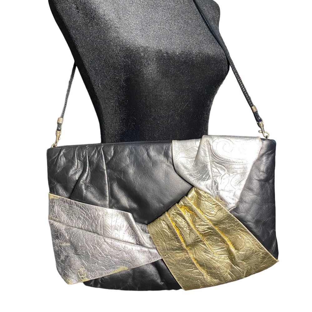 Vintage Black, Gold and Silver Leather Purse.